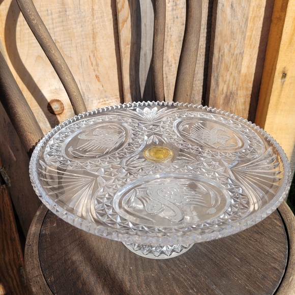 Vintage Hofbauer Crystal Swan Cake Stand 11" - Picture 2 of 12